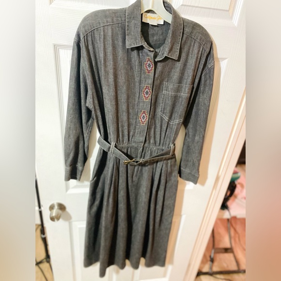SOLD Vintage 90’s California Girl Button Up Belted Western A Line Dress Mint - Picture 7 of 10